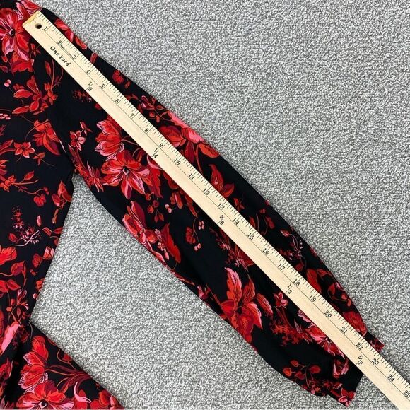 Joan Vass Floral High Low Button Front Blouse Black Red XS - Picture 13 of 14